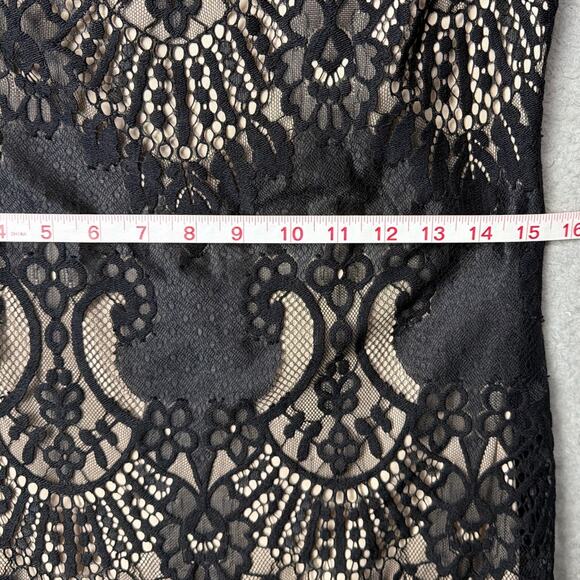 Frank Lyman Knee-Length Dress Lace Overlay Black Cream SZ 4 Luxury LBD Designer - Picture 6 of 9